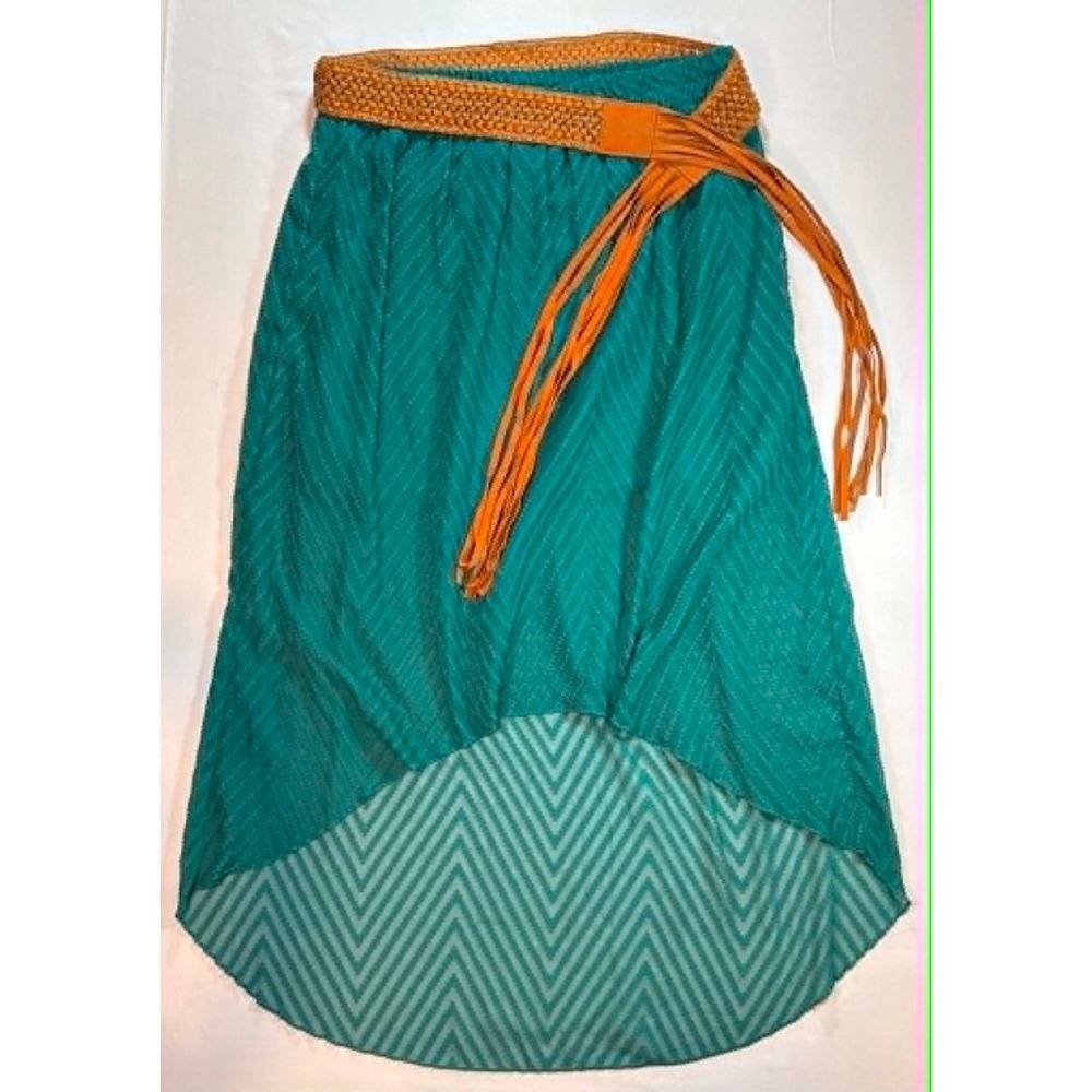 No Boundaries Skirt Juniors L 11-13 Teal Green Chevron High Low Belted Boho